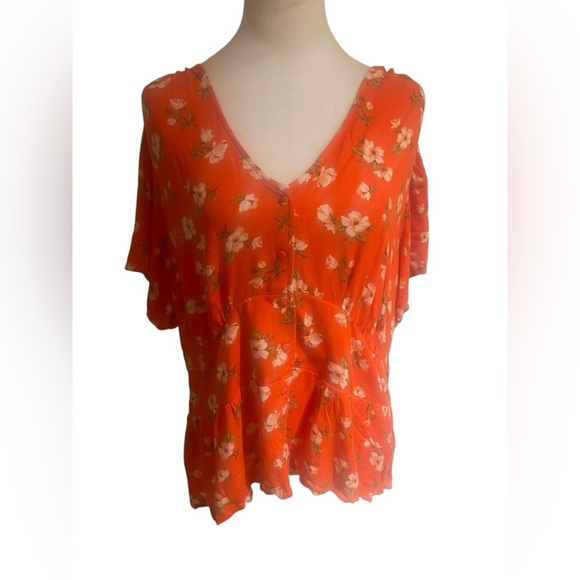 Old Navy Women’s 2X Blouse Orange Floral V-Neck Short Sleeve Top Plus Size NWT - Picture 7 of 7